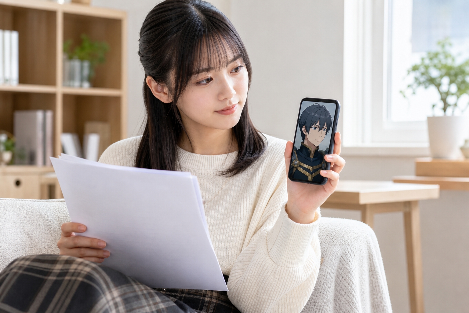 台本と、生成したキャラ画像を見くらべて役の理解を深める様子