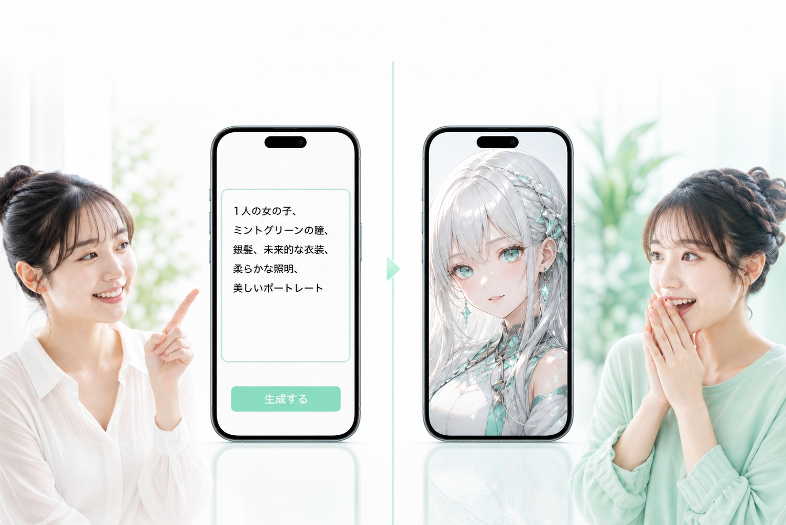 左にセリフのテキスト、右にそこから生成されたキャラクター画像の比較
